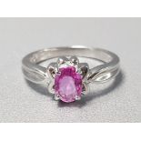 18CT WHITE GOLD OVAL PINK STONE RING 4G GROSS SIZE N