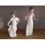 TWO NAO FIGURES GIRL WITH CANDLE AND ANOTHER HOLDING HER DRESS IN ORIGINAL BOXES