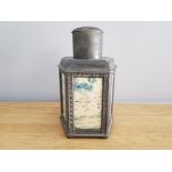 ANTIQUE PENTAGONAL CHINESE PEWTER TEA CADDY WITH HAND PAINTED 5 PANEL UNDERGLASS SIGNED UNDERNEATH