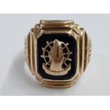 10CT GOLD AMERICAN COLLEGE/FRATERNITY SIGNET RING 1945 SIZE F 1/2 4.8G GROSS