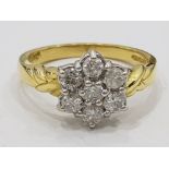 18CT YELLOW GOLD DIAMOND CLUSTER RING, 3.9G SIZE O1/2