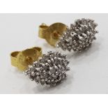 9CT YELLOW GOLD AND DIAMOND PEAR SHAPED CLUSTER STUD EARRINGS, 1.3G
