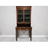 AN EARLY 20TH CENTURY OAK SECRETAIRE LEATHER TOP WITH GLAZED ASTRAGAL BOOKCASE ABOVE 94 X 196 X