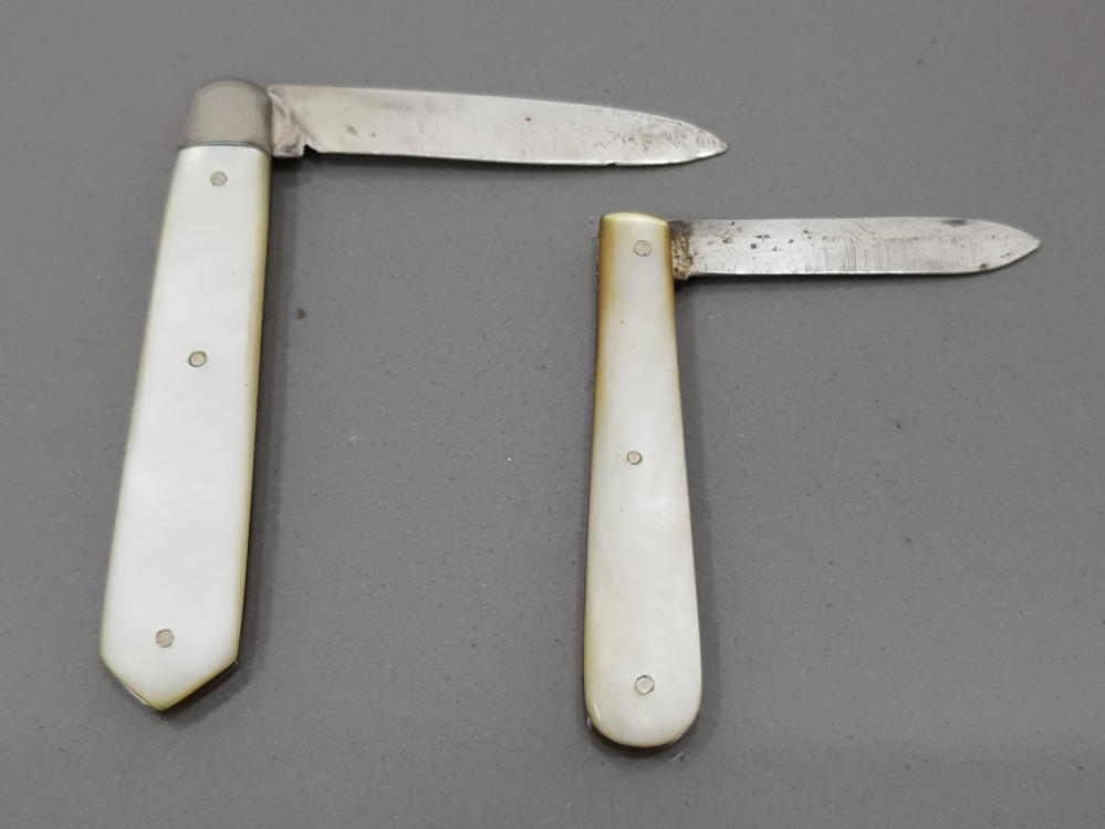 TWO GEORGE V SILVER AND MOTHER OF PEARL FRUIT KNIVES SHEFFIELD 1927 ONE BY CHARLES WILLIAM - Image 2 of 3