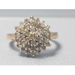 9CT YELLOW GOLD DIAMOND CLUSTER RING 3.6G GROSS SIZE M