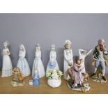 A COLLECTION OF FIGURED ORNAMENTS INCLUDING SPANISH LADY FIGURES AND CAPODIMONTE ETC