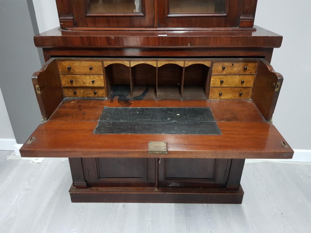 A VICTORIAN MAHOGANY BUREAU BOOKCASE WITH GLAZED DOORS 105.5 X 226.5 X 47 - Image 2 of 3