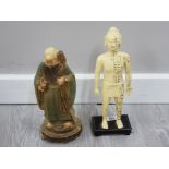 A CHINESE FIGURE ON STAND MARKED OUT WITH ACUPUNCTURE POINTS TOGETHER WITH ORIGINAL FIGURE OF