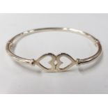 SILVER DOUBLE HEART DESIGN BANGLE, 9G