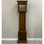A GEORGE III OAK LONGCASE CLOCK BY PHILIP CORRIE OF LANGHOLM WITH BRASS ROMAN DIAL 210CM HIGH IN