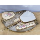 4 PIECE VINTAGE DRESSING TABLE SET, WITH FLORAL PATTERNED EMBROIDERY