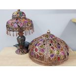 METAL COPPER EFFECT TABLE LAMP AND SHADE WITH MULTI COLOURED GEM STONE EFFECT DESIGN PLUS LARGER