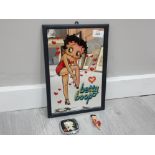 BETTY BOOP ADVERTISING MIRROR, COMPACT MIRROR AND BADGE