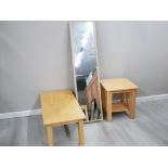 BEECH 3 PIECE SET COMPRISING OF COFFEE TABLE, LAMP TABLE AND NARROW HALL MIRROR