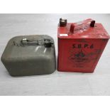 TWO JERRY CANS ONE PAINTED IN RED