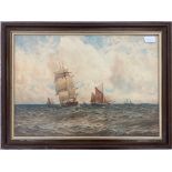 A WATERCOLOUR BY WILLIAM THOMAS NICHOLAS BOYCE (1858-1911) SHIPPING IN A CHOPPY SEA SIGNED 36.5 X