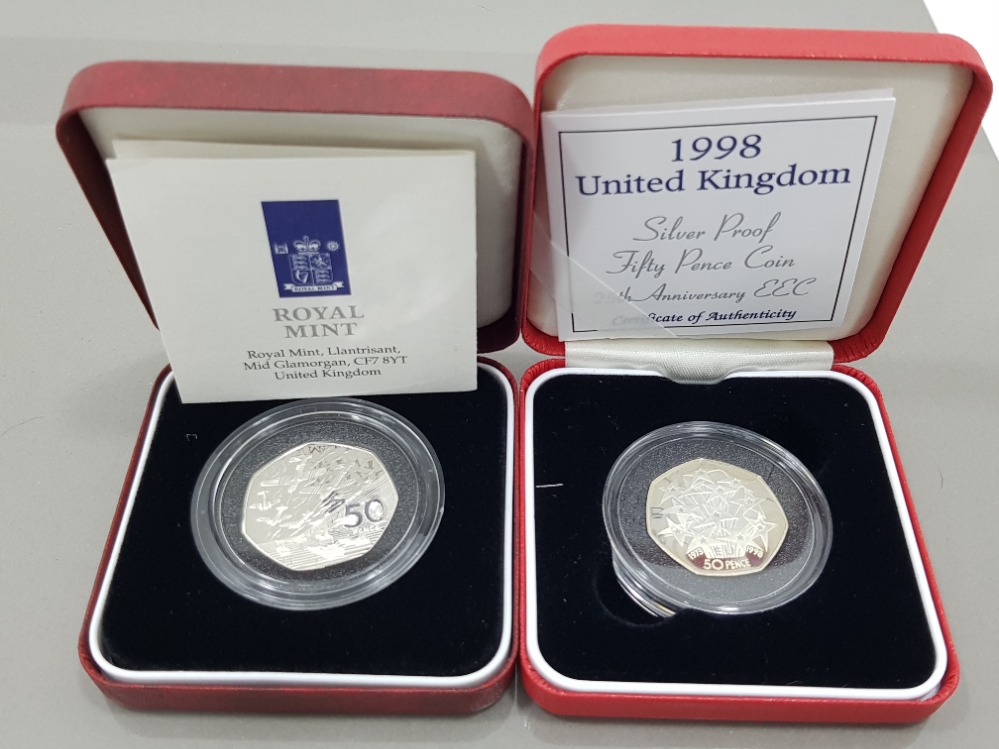 2 SILVER PROOF 50 PENCE COINS INCLUDING 1998 25 YEAR EEC 25,000 MINTAGE RARE AND 1994 DDAY - Image 3 of 3