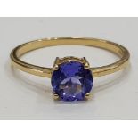9CT GOLD SOLITAIRE RING WITH 1 CARAT TANZANITE, 1.5G SIZE P1/2