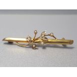9CT YELLOW GOLD PEARL BROOCH 1.7G GROSS