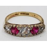9CT YELLOW GOLD PINK AND WHITE STONE RING, 3G SIZE O1/2
