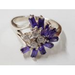 SILVER PURPLE AND WHITE CZ CLUSTER RING, 4.9G SIZE P, BOXED