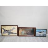 SPITFIRE PICTURE FRAMED BY BARRIE. A. F. CLARK 98CM A SPITFIRE PICTURE FRAMED BY KEITH HILL 70CM AND