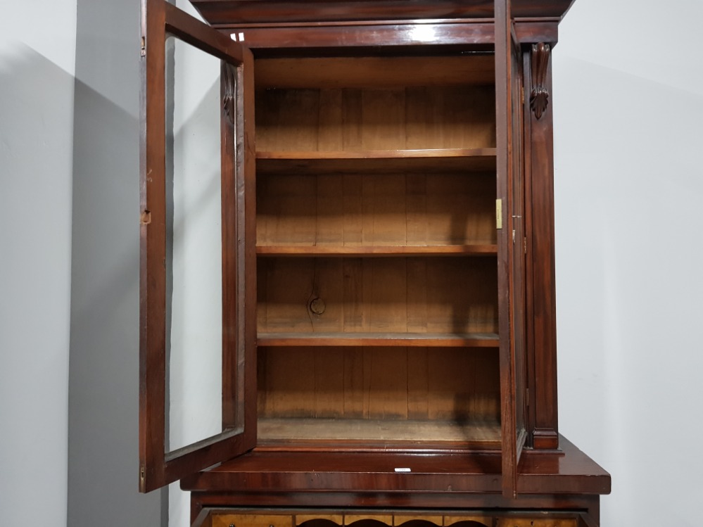 A VICTORIAN MAHOGANY BUREAU BOOKCASE WITH GLAZED DOORS 105.5 X 226.5 X 47 - Image 3 of 3