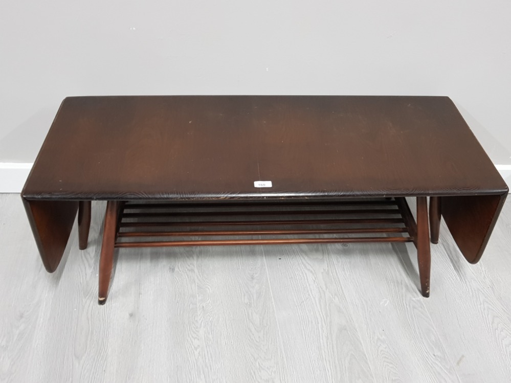 A MID 20TH CENTURY STAINED WOOD DROP LEAF COFFEE TABLE WITH UNDERTIER 161 X 46 X 36CM