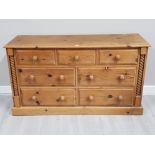 LARGE SOLID PINE 7 DRAWER CHEST OF DRAWERS, 138.5 X 77 X 49CM