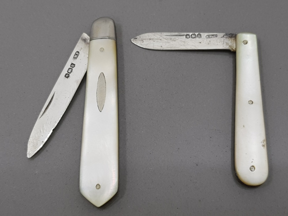TWO GEORGE V SILVER AND MOTHER OF PEARL FRUIT KNIVES SHEFFIELD 1927 ONE BY CHARLES WILLIAM