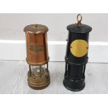 2 MINERS LAMPS INCLUDES COPPER AND BRASS VINTAGE ASHINGTON COLLIERY AND A REPRODUCTION GEORDIE