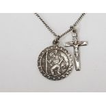 18" FINE BOXLINK CHAIN WITH SILVER CRUCIFIX AND SILVER ST. CHRISTOPHER 5.8 GRAMS