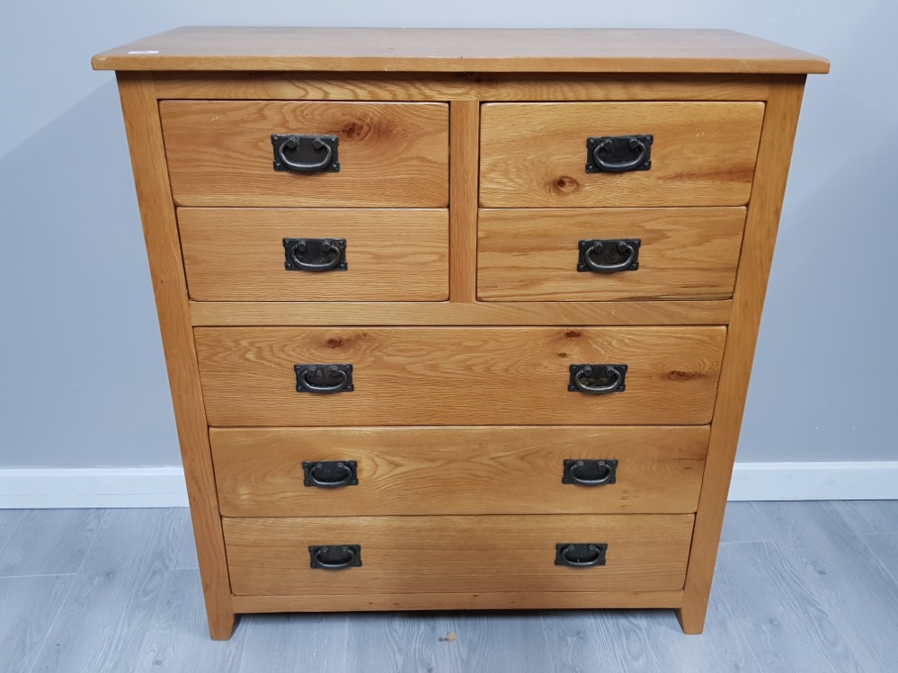 LIGHT OAK 7 DRAWER CHEST OF DRAWERS