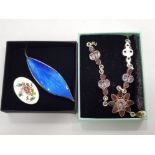 2 VINTAGE BROOCHES BOTH BY DAVID ANDERSON, NORWAY, STERLING SILVER AND ENAMEL TOGETHER WITH SILVER