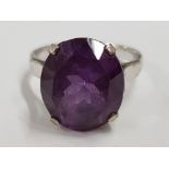 SILVER OVAL PURPLE STONE RING, 3.4G SIZE K