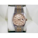 ROLEX WRISTWATCH, BIMETAL STEEL AND YELLOW GOLD OYSTER QUARTZ, CHAMPAGNE DIAL, FLUTED BEZEL BOX