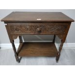 A MID 20TH CENTURY OAK HALL TABLE WITH SINGLE DRAWER 71.5 X 73 X 38CM