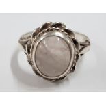 SILVER OVAL WHITE STONE RING WITH ROPE DESIGN, 3 1G SIZE L