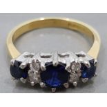 AN 18CT SAPPHIRE AND DIAMOND SEVEN STONE RING SIZE L 1/2 3.9G GROSS