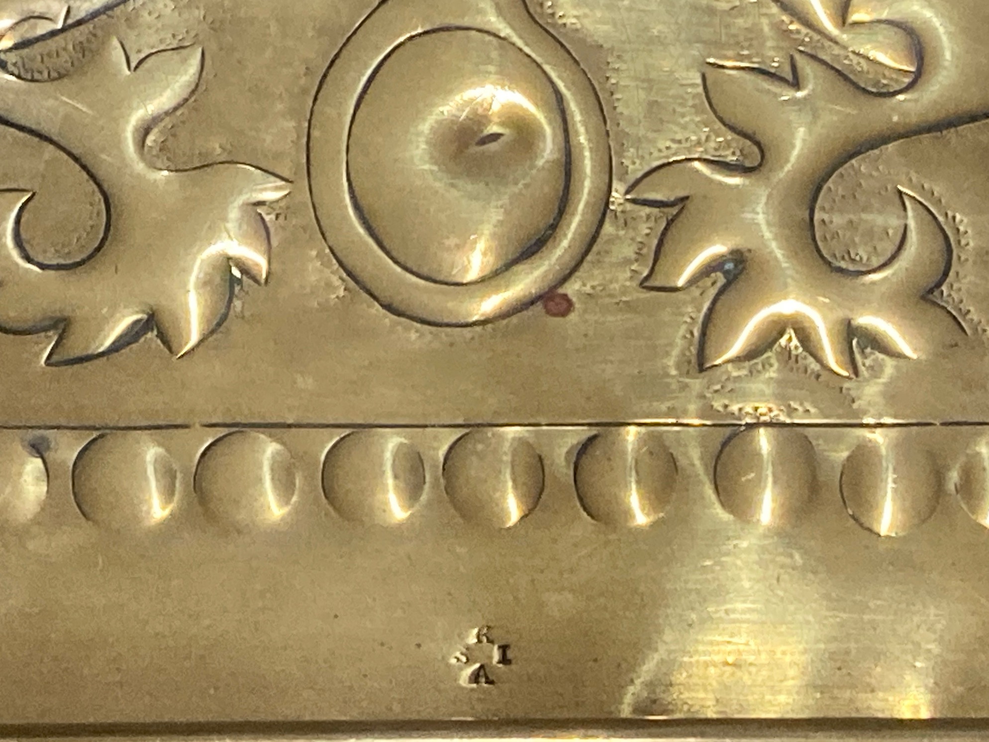 AN ARTS AND CRAFTS RECTANGULAR BRASS TRAY BY KESWICK SCHOOL OF INDUSTRIAL ARTS WITH HERALDIC BEAST - Image 2 of 3