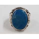 SILVER OVAL BLUE STONE RING, 3.8G SIZE H1/2