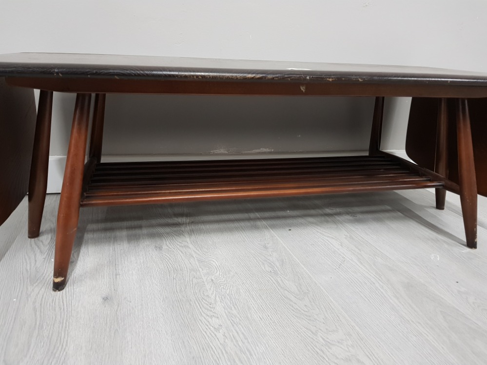 A MID 20TH CENTURY STAINED WOOD DROP LEAF COFFEE TABLE WITH UNDERTIER 161 X 46 X 36CM - Image 2 of 2