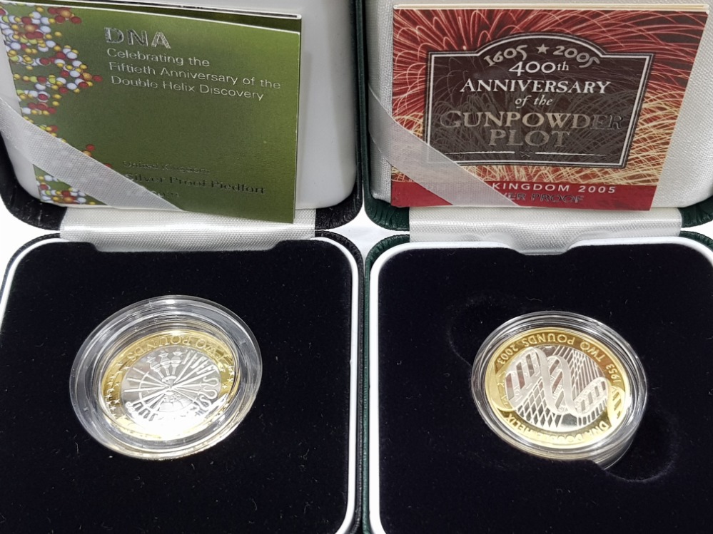 2003 AND 2005 SILVER PROOF 2 POUND COINS INCLUDES PIEDFORT DNA DOUBLE HELIX AND 400TH ANNIVERSARY OF - Image 3 of 3