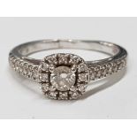 SIMPLY STUNNING 18CT WHITE GOLD PRINCESS CUT DIAMOND HALO CLUSTER RING, A PERFECT ENGAGEMENT RING,