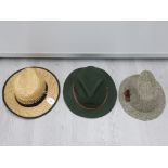 THREE GENTS HATS ONE HARRIS TWEED ANOTHER BY KANGOL TOGETHER WITH A STRAW HAT