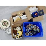 SEVERAL BOXES CONTAINING MIXED CHINA, COLLECTORS PLATES, VICTORIAN CHEESE DISH ETC