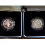 TWO SILVER PROOF 1 POUND COINS INCLUDING 1987 ROYAL DIADEM OAKTREE MINTAGE 50,000 925 SILVER PROOF