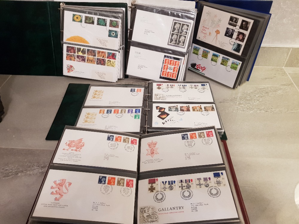 STAMPS GREAT BRITAIN FIRST DAY COVERS COLLECTION 5 ALBUMS APPROXIMATELY 290 1980S TO 1990