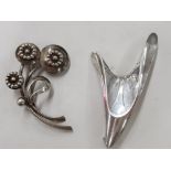 TWO VINTAGE DANISH SILVER BROOCHES BOTH PROBABLY BY HERMAN SIERSBOL 9G
