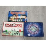 BOARD GAMES MONOPOLY RUMMIKUB AND WHO WANTS TO BE A MILLIONAIRE